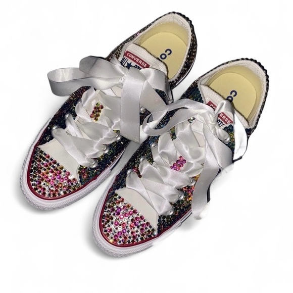 Ombré Rainbow Luxe Crystal Low Top Converse Sizes 5-14 New In Box - Picture 2 of 13